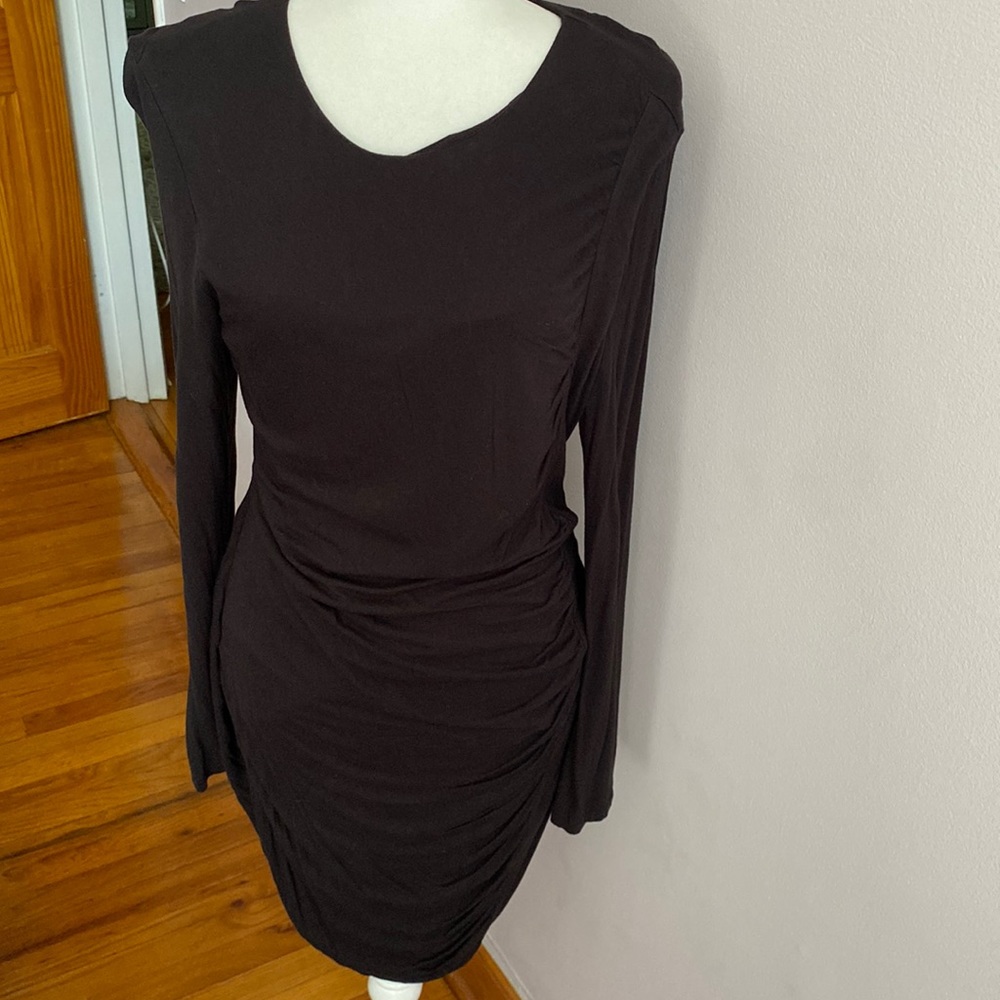 H&M Elegant Black Ruched Long Sleeve Dress